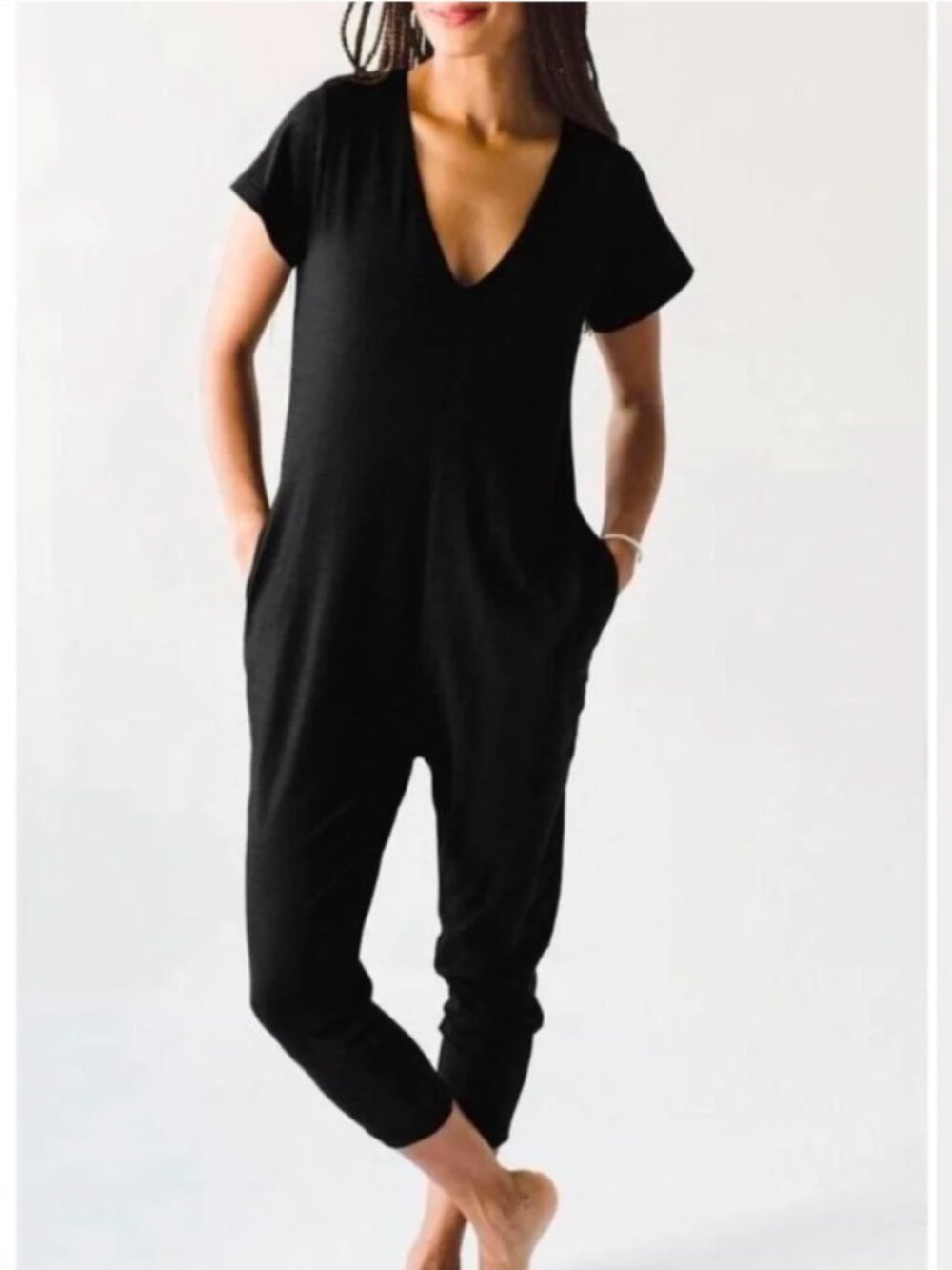 SMASH + TESS (NWT) The Sunday Black Short Sleeve Romper, V Neck, Size M